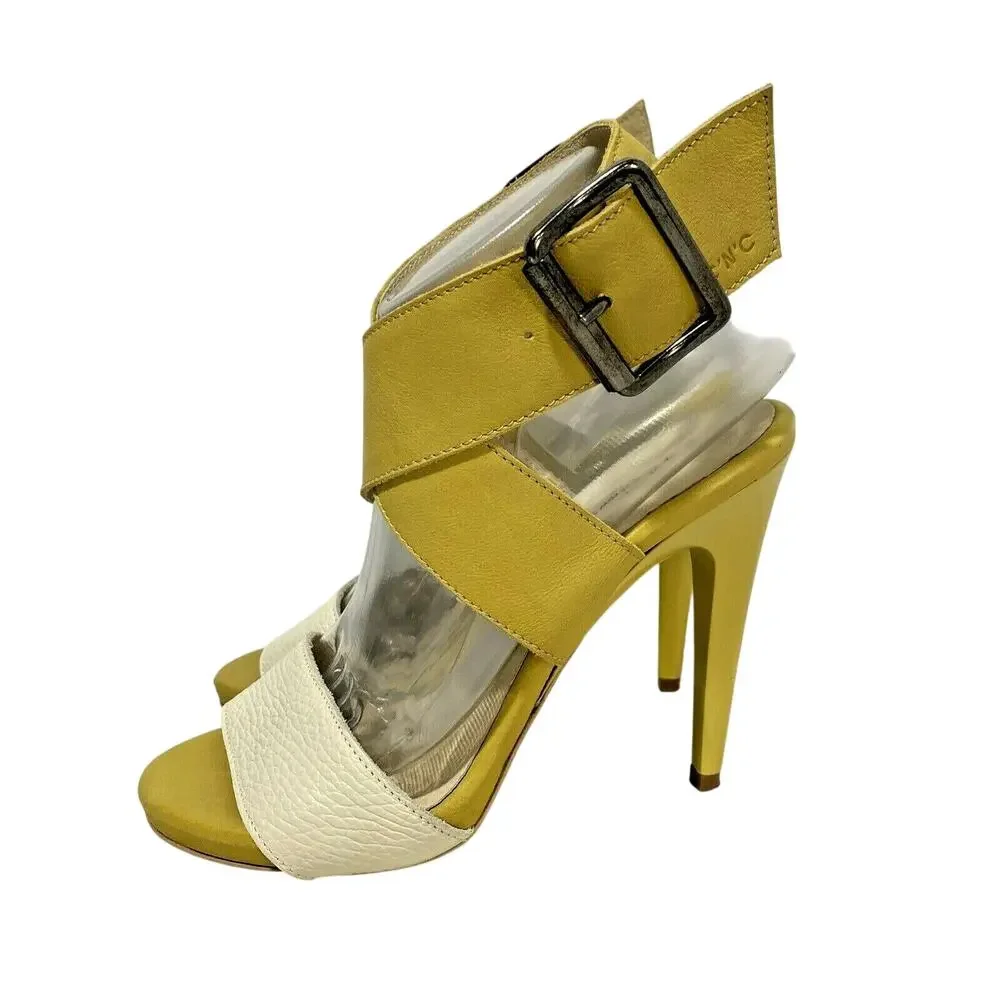 C.N.C. Costume National High Heel Strappy Sandals Cream & Green Leather EU 37